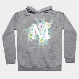 Botanical alphabet M green and purple flowers Hoodie